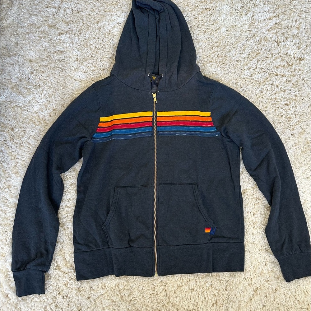 NEW WITH TAGS AVIATOR NATION 5 STRIPE HOODIE - CHARCOAL